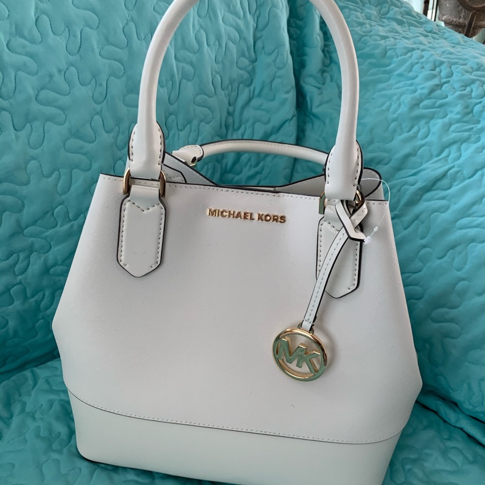 Michael Kors White Tote Bag with Gold Accents